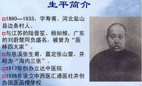 中西医汇通主要代表近代中医大师张锡纯